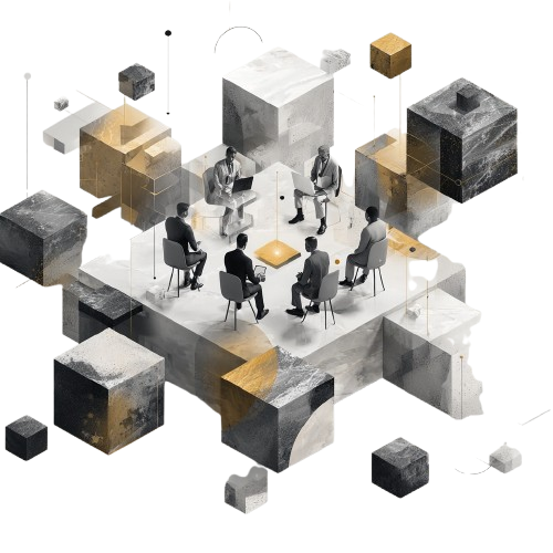 Isometric illustration of connected cubes, representing a community of builders